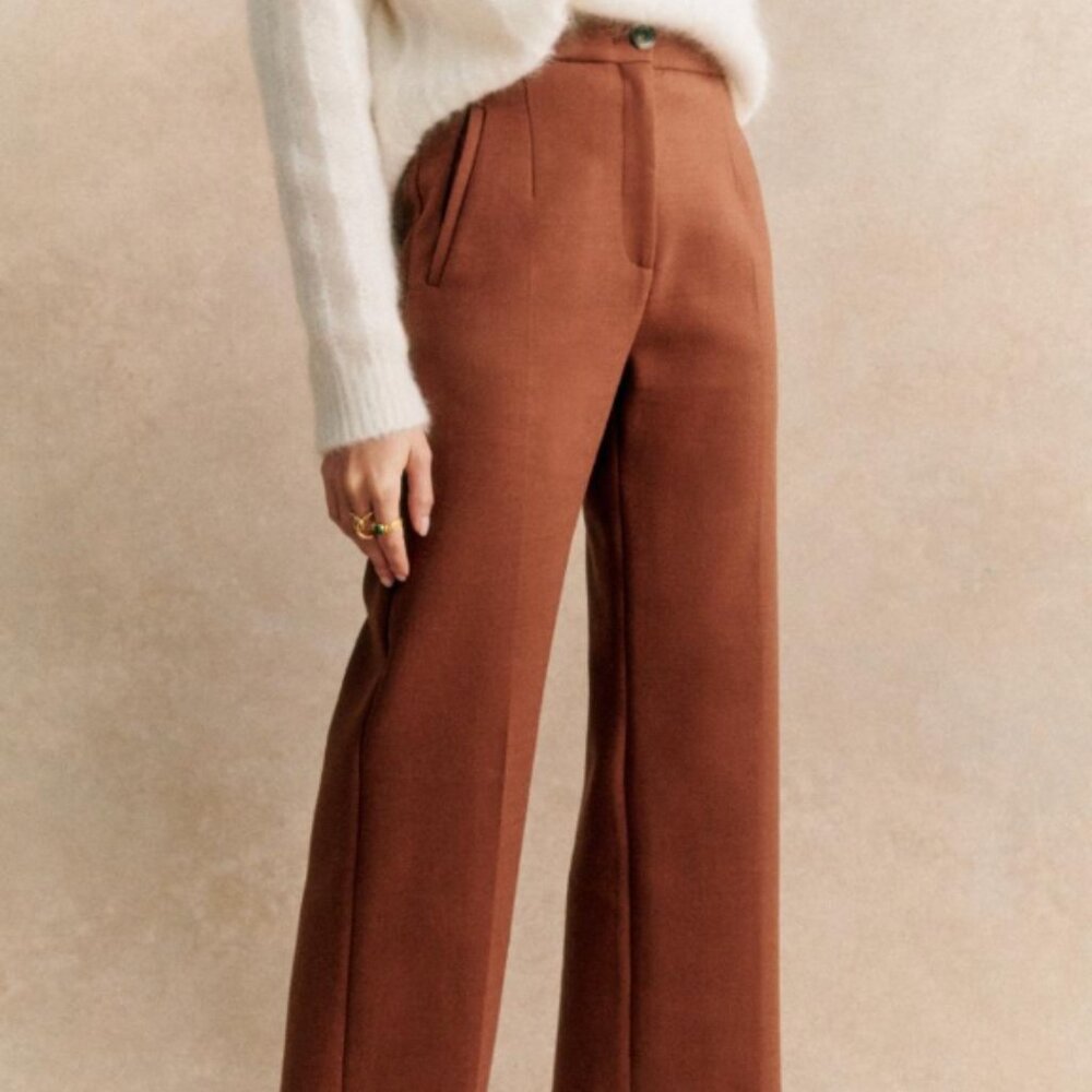Sezane Brown Wide-Leg Trousers